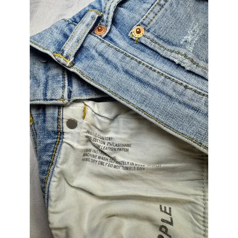 Purple Distressed Denim Shorts Light Wash Women's 29 Button Fly Y2K Streetwear - Picture 10 of 15